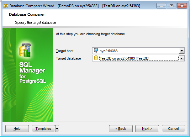 Database Comparer Wizard - Specify the target database