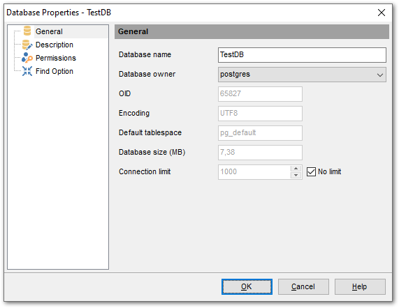 Database Properties - General