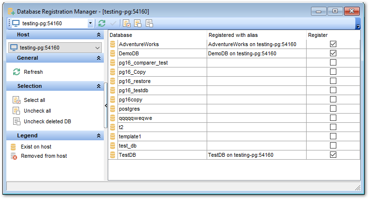 Database Registration Info - Database Registration Manager