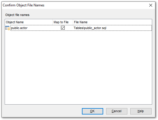 Database Registration Info - DDL to Files - Confirm object file name