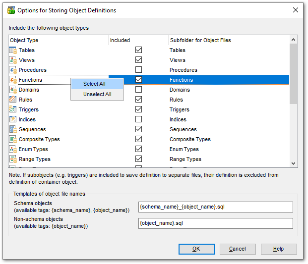 Database Registration Info - DDL to Files - Options for storing objects