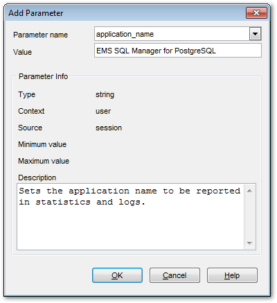 Database Registration Info - Session Settings - Add parameter