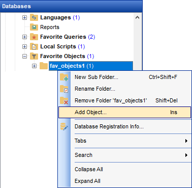 DB Explorer - Managing favorite objects - Adding objects