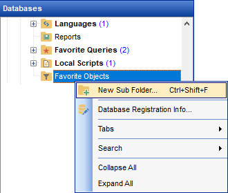 DB Explorer - Managing favorite objects - New Subfolder