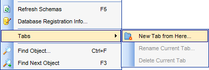 DB Explorer - Using tabs - New tab