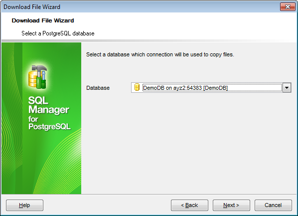 Download File wizard - Selecting database
