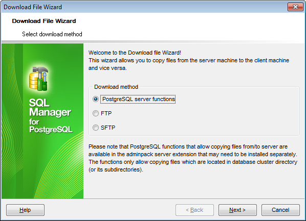 Download File wizard - Selecting download method