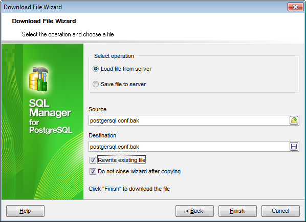 Download File wizard - Specifying operation and selecting files