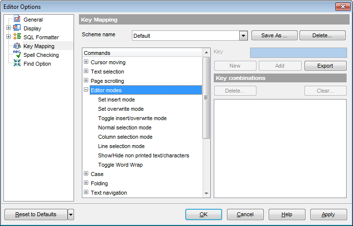 Editor Options - Key Mapping