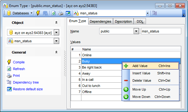 ENUM Type Editor - Editing ENUM type definition