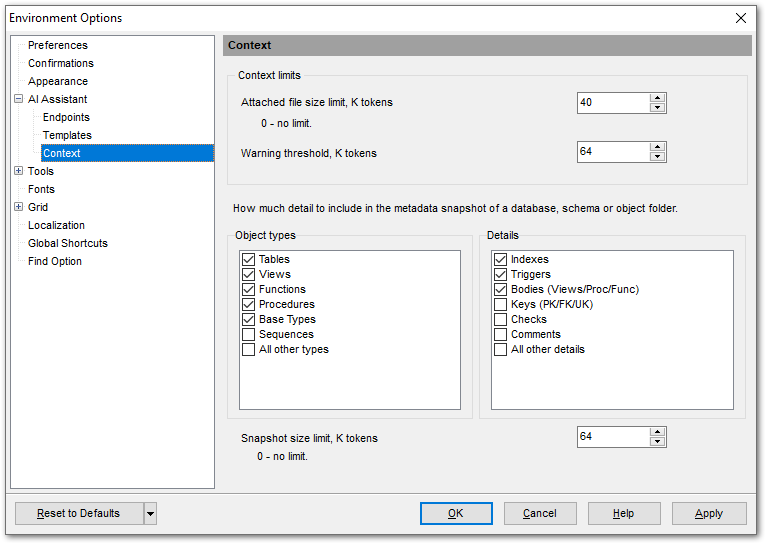 Environment Options - AI Assistant - Context