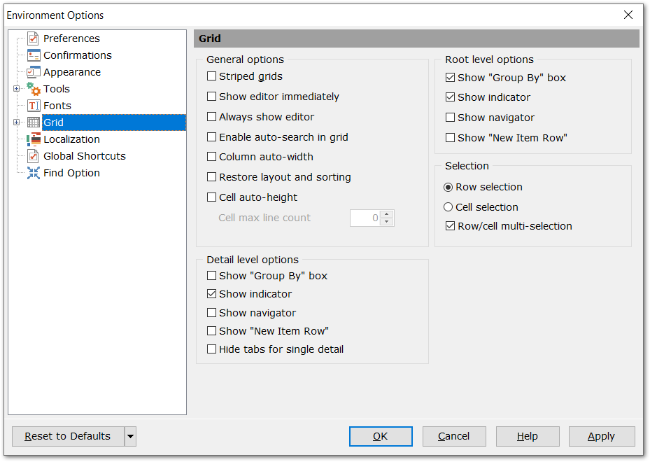 Environment Options - Grid