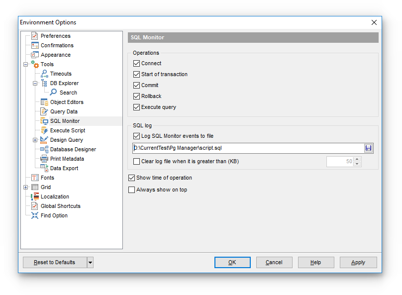 Environment Options - Tools - SQL Monitor