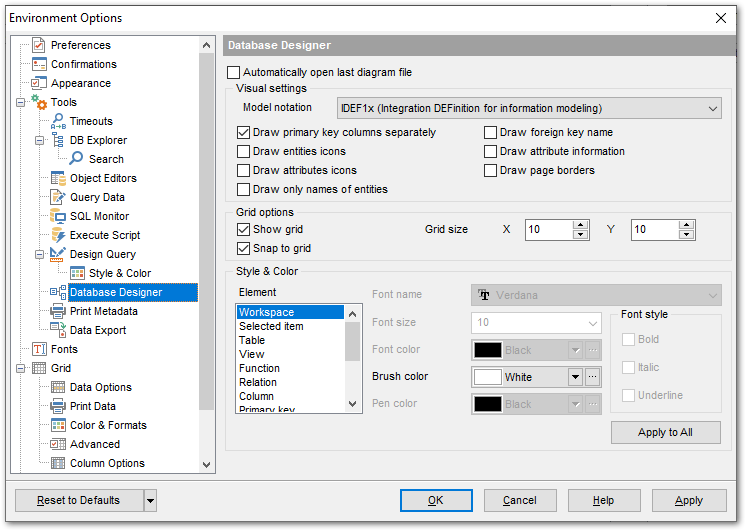 Environment Options - Tools - VDBD