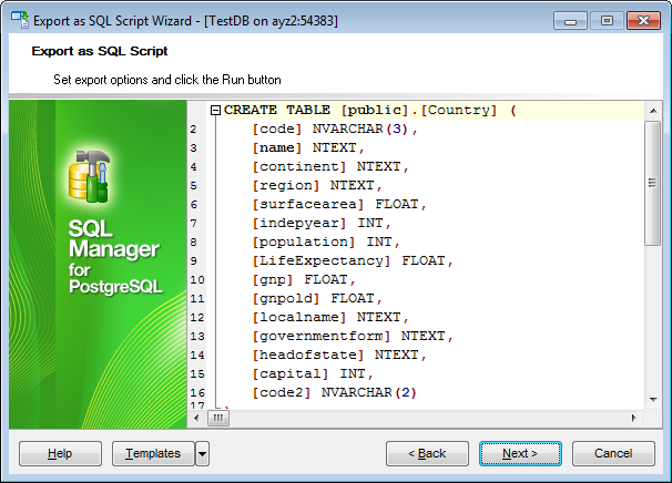 Export as SQL Script - Editing table definition