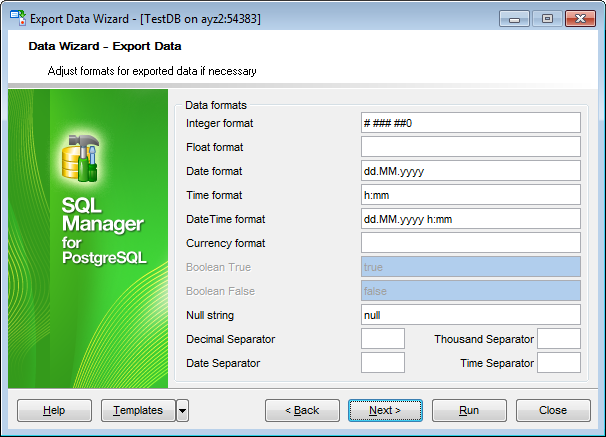 Export Data - Adjusting data formats