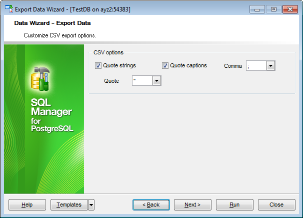 Export Data - Format-specific options - CSV