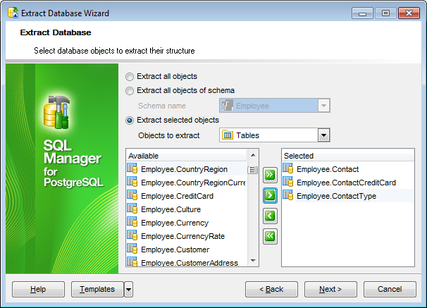 Extract Database - Selecting objects for structure extraction