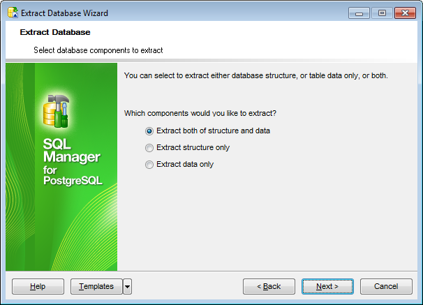 Extract Database - Setting extraction mode