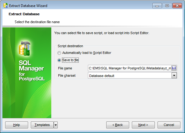 Extract Database - Specifying destination file name