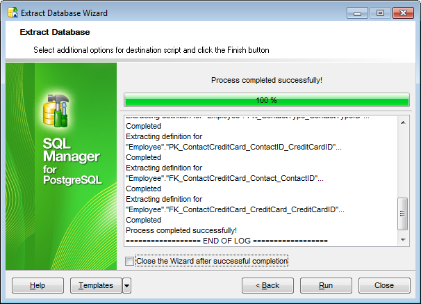 Extract Database - Start of extraction process