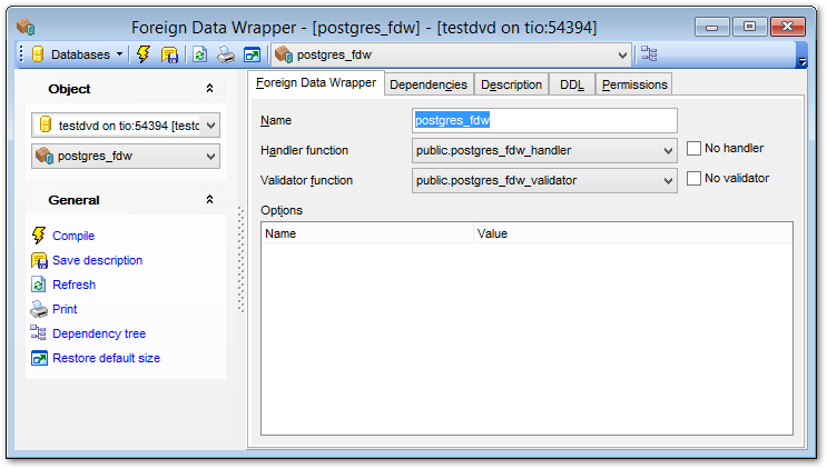 Foreign Data Wrapper Editor - Editing foreign data wrapper