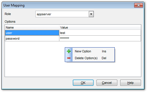 Foreign Server Editor - User mapping - User Mapping