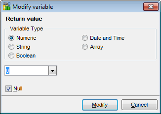 Function debugger - Debug info - Parameters and variables - Modify variable