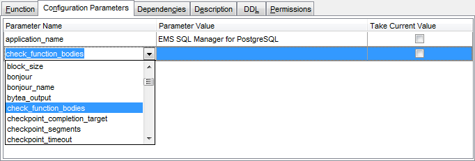 Function Editor - Setting configuration parameters