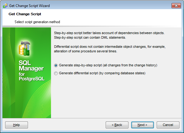 Get Change Script - Select script generation method