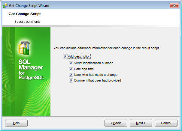 Get Change Script - Specify comments