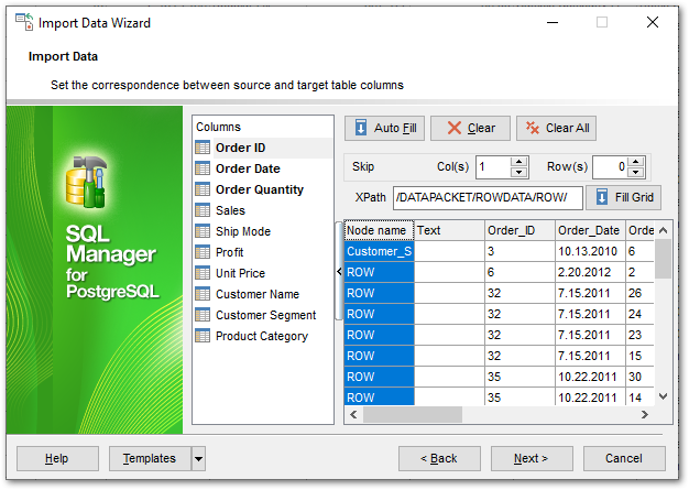 Import Data - Setting fields correspondence - XML Document