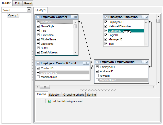 Query Builder - Joining two objects