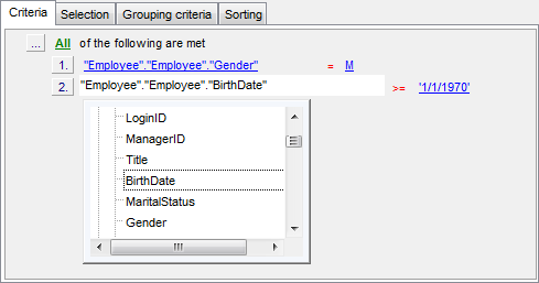 Query Builder - Setting criteria