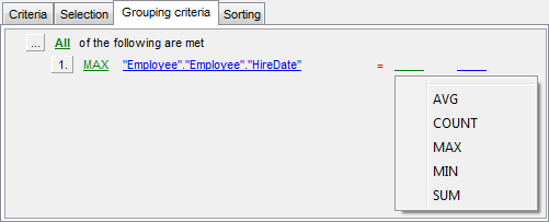 Query Builder - Setting grouping criteria