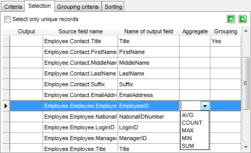 Query Builder - Setting output fields