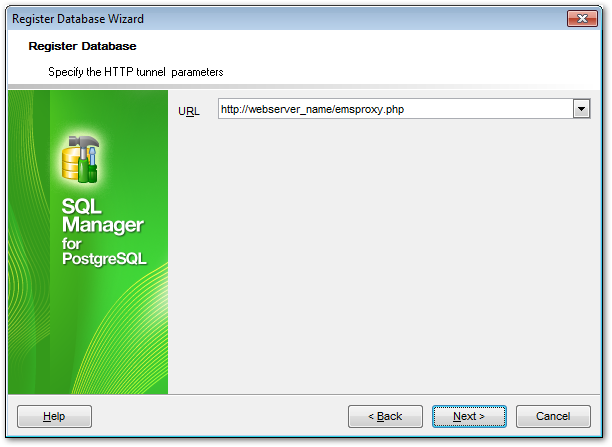 Register Database wizard - Setting connection parameters - HTTP