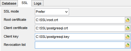 Register Database wizard - Setting specific options - SSL