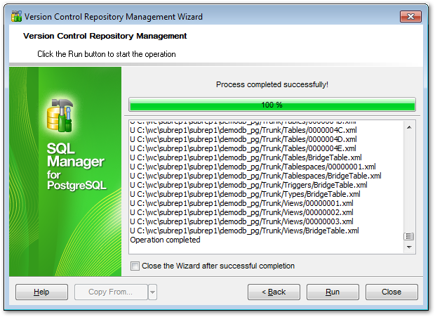 Repository management wizard - Performing operation