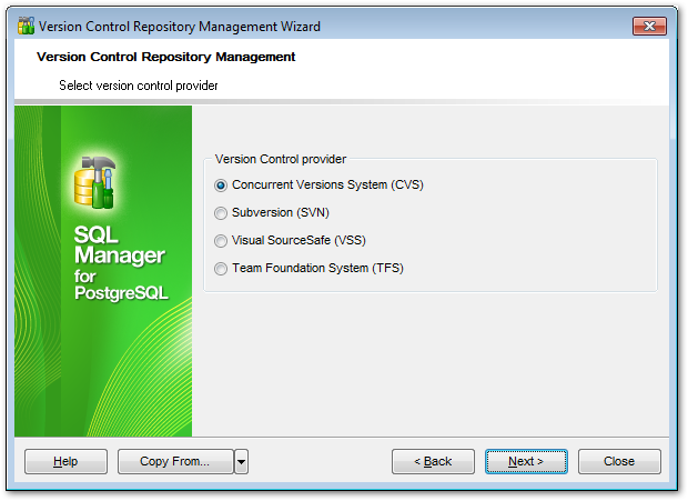 Repository management wizard - Selecting provider