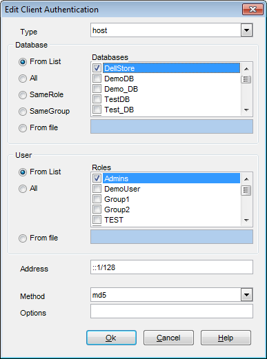 Server Configuration - Changing HBA File - Edit client authentication