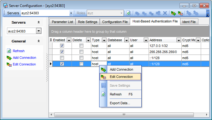 Server Configuration - Changing HBA File