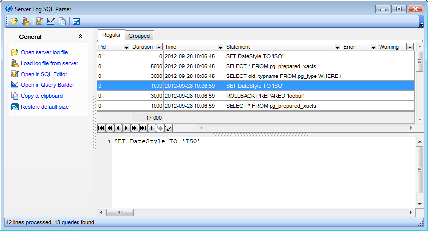 Server Log SQL Parser - Working with Server Log SQL Parser