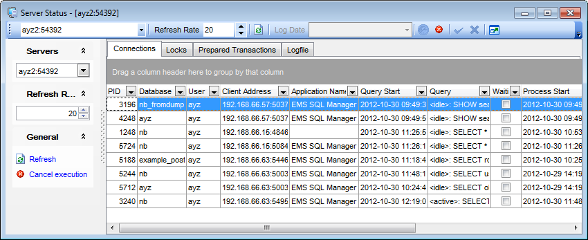 Server Status - Viewing Connections