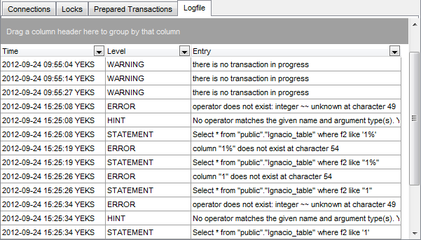 Server Status - Viewing Logfile