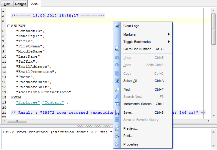 SQL Editor - Viewing query logs