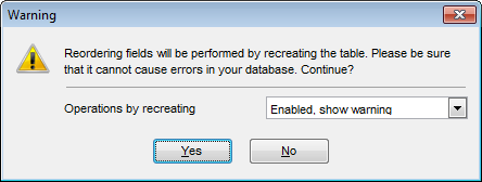 Table Editor - Changing fields order - Warning