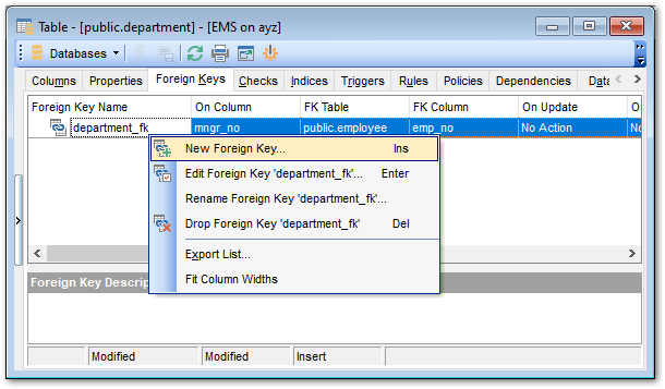 Table Editor - Managing foreign keys