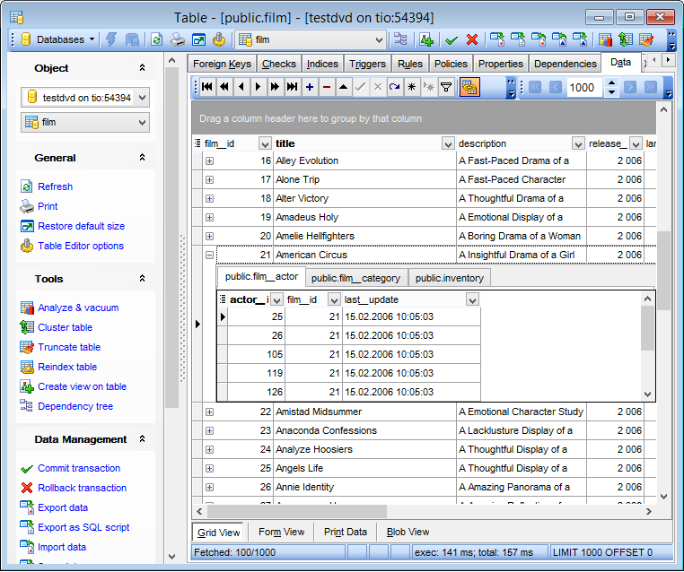 Table Editor - Working with table data