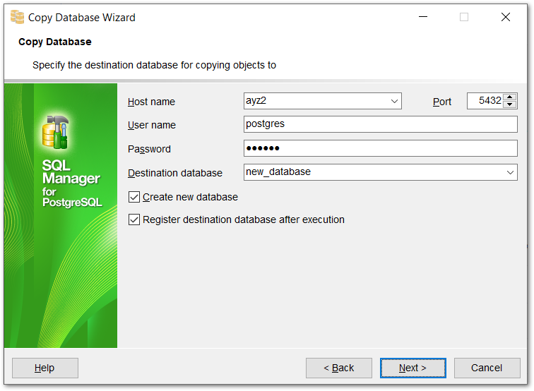 Copy Database Wizard - Specifying destination database